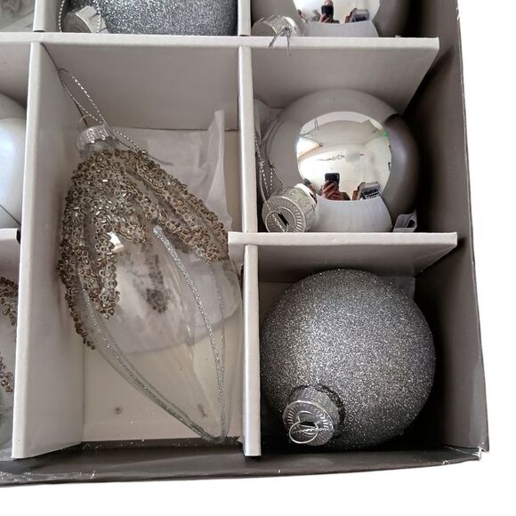 14 Martha Stewart Silver Glass Ornament Set Christmas Beaded Glittery Bedford. - Picture 6 of 16